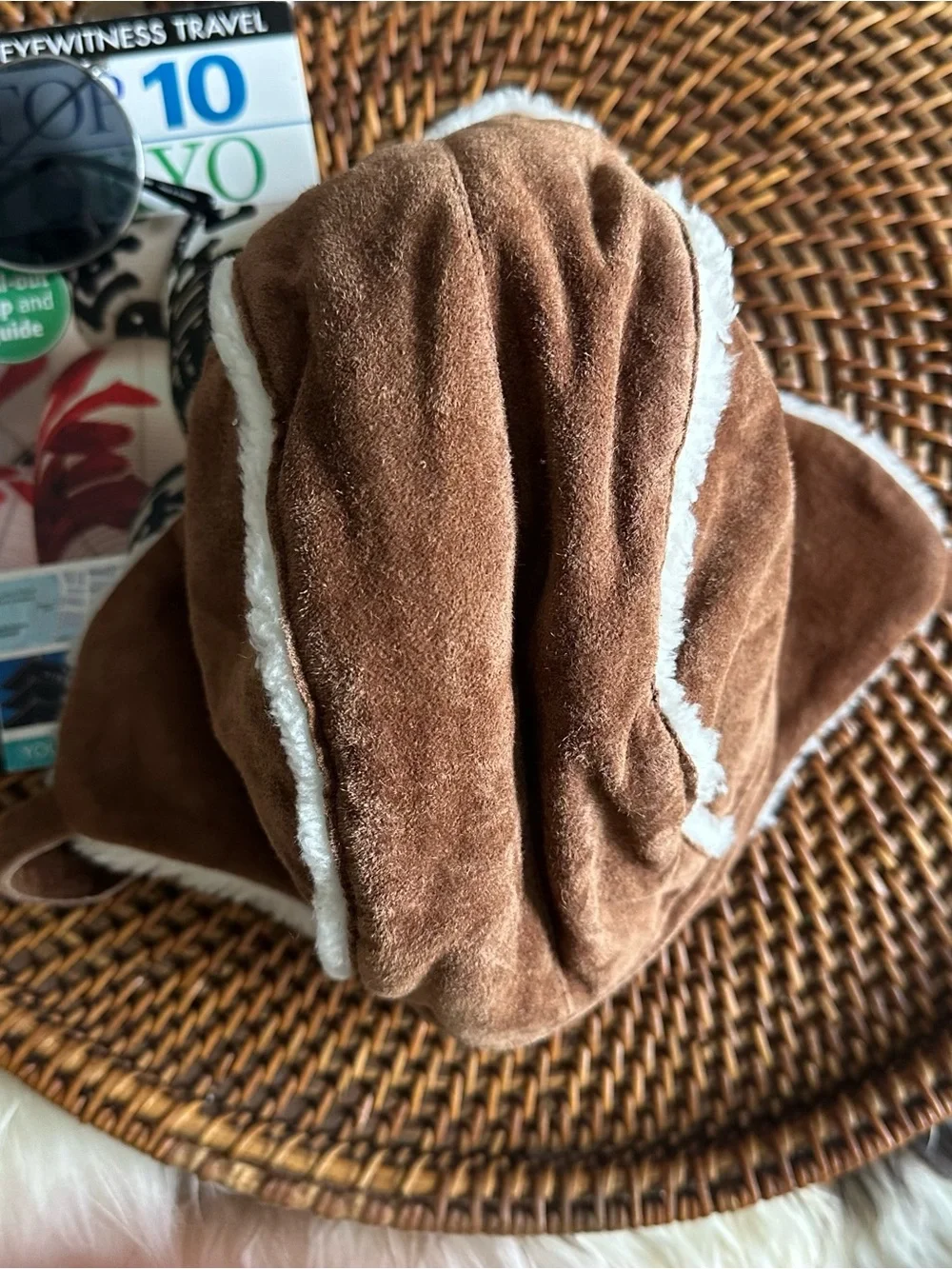 Janie & Jack Kids Brown Leather Suede Trapper Hat with Sherpa Lining 12-18M